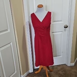 Coldwater Creek Crinkle V Neck Sleeveless Tank Wiggle Red Dress Sz 10